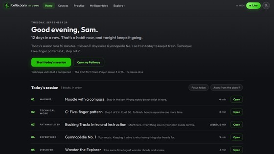 The Studio home page in the Studio Dark look